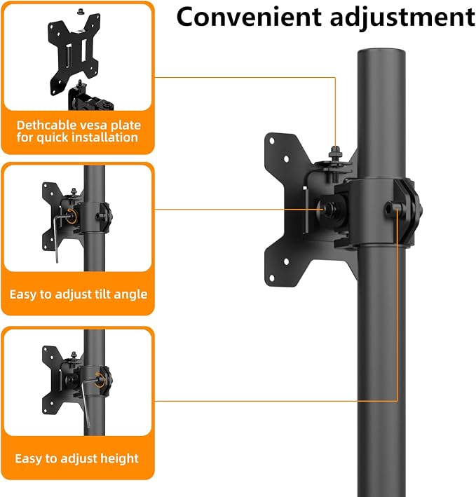 PHOLITEN Monitor Mount for Most 13-32" Computer Screens up to 20lbs,Adjustable Single Desk Monitor Stand with Tilt Swivel Rotation, VESA 75x75mm/100x100mm | Adjustable Single Desk Stand, Tilt Swivel Rotation, VESA 75x75/100x100mm