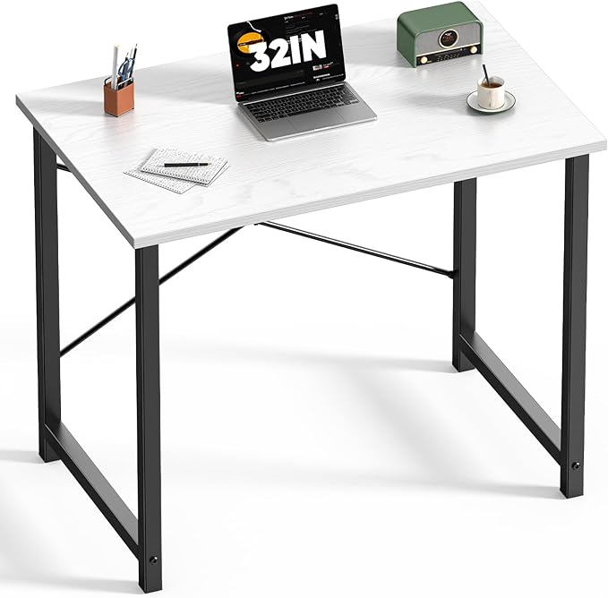 DUMOS 32 Inch Small Computer Desk, Gaming Desks for Home Office Bedroom | Modern Study Writing Work Table, Craft PC Desk Simple Workstation with Reinforcement Structure, Black and White