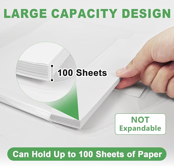 HOUYEE 32 Pack Heavy-Duty Clear Binder Pocket Folders for 2/3/4 Ring Binder | 11 Holes Binder Envelopes with Snap Closure, Plastic Clear Binder Folders for Office, 8 Mil,100 Sheet Capacity, Letter Size