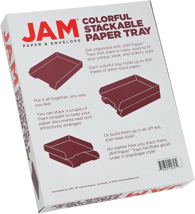 JAM PAPER Stackable Paper Trays - Burgundy - Desktop Document, Letter, & File Organizer Tray - Sold Individually
