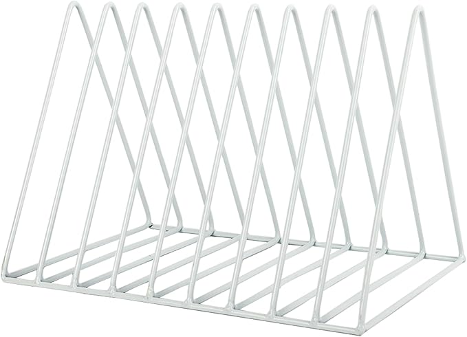 Vinyl Record Holder Storage, 9 Slot Metal Magazine Book Album Display Rack, Stylish Triangle Desktop File Sorter Organizer for Home Office, White