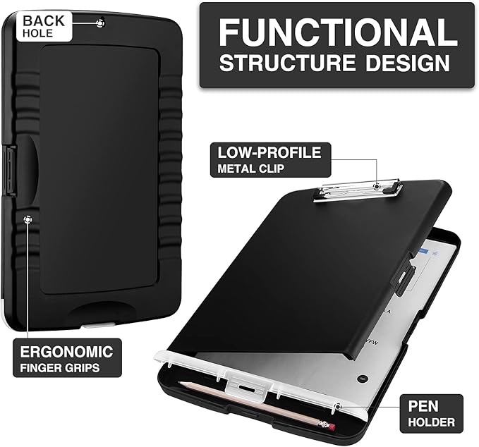 Sooez Clipboard with Storage, High Capacity Nursing Clip Board 8.5 x 11 with Pen Holder & Low Profile Clip, Plastic Clipboards Case Box, Teacher Must Haves School Office Supplies,Letter Size/ A4