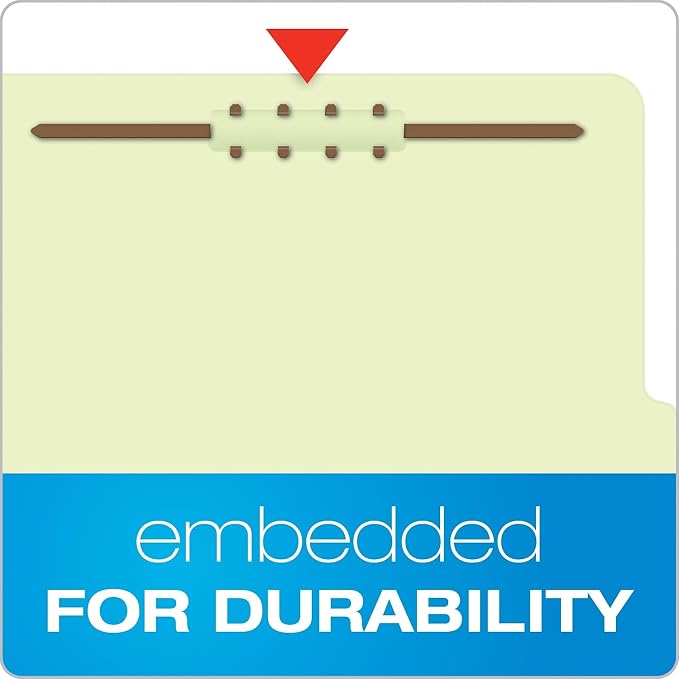 Pendaflex Pressboard Classification File Folders, 2 Dividers, 2" Embedded Fasteners, 2/5 Tab Cut, Legal Size, Light Green, Box of 10 (17176EE)