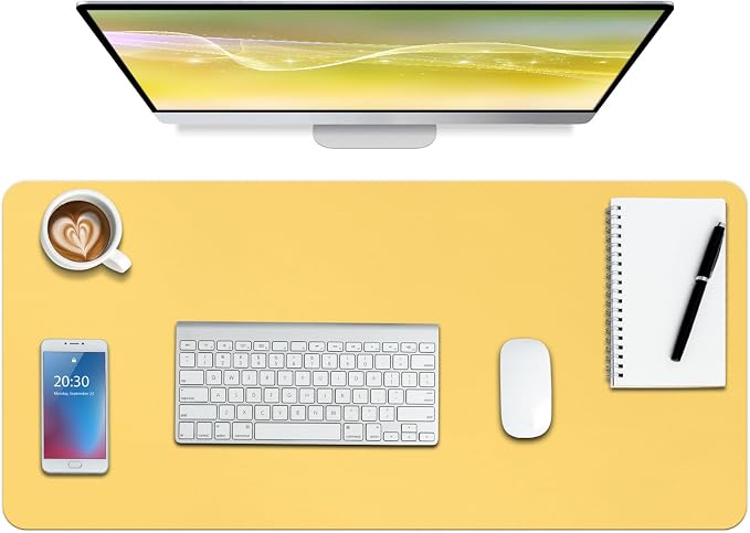 Boutilon Leather Desk Pad Protector,Non-Slip Mouse Pad,Laptop Desk Pad,Office Mouse Mat,Waterproof Leather Desk Blotter,Desk Writing Pad for Office and Home (XXL-Yellow,47.2"x 17")