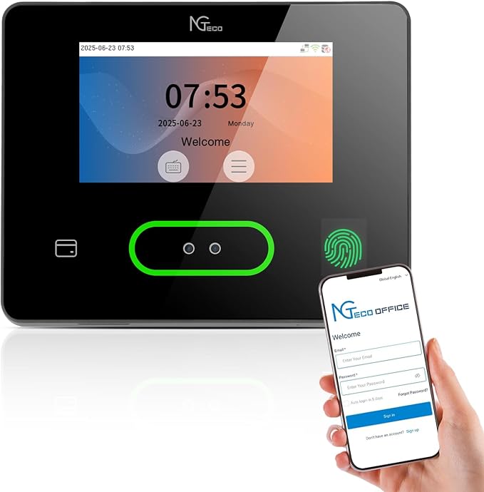 NGTeco 4-in-1 Cloud Time Clock Small Business, Dual Band WiFi