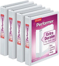 Cardinal Performer 3-Ring Binders, 1", Non-Locking Slant-D Rings, 240-Sheet Capacity, ClearVue Presentation, Non-Stick, PVC-Free, White, 4-Pack (27200)