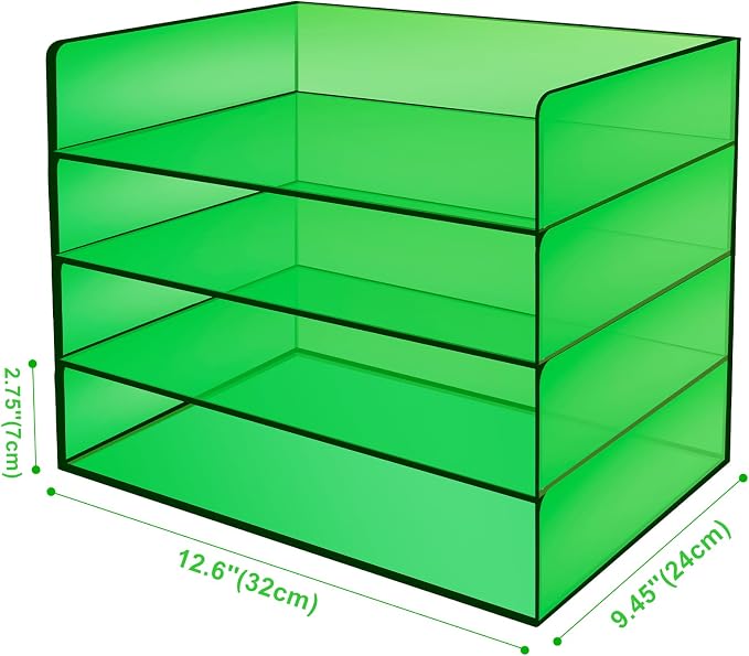 Gelite Acrylic File Organizer for Desk 4 Tiered Stackable Letter Tray Office Paper Storage Desktop Document Sorter, Emerald Green
