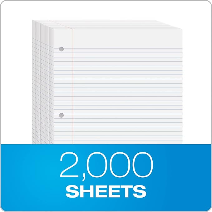 Oxford Loose Leaf Paper, 2000 Sheets, College Rule Filler Notebook Paper, 8-1/2" x 11", 3-Hole Punched Fits 3-Ring Binders, 4 packs of 500 (62331)