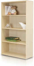 Furinno PASIR Book Shelf, 4-Tier Bookshelf, Bookcase with Open Shelf, 9.4 x 23.6 x 41.7, for Living Room, Bedroom, Home Office, Steam Beech