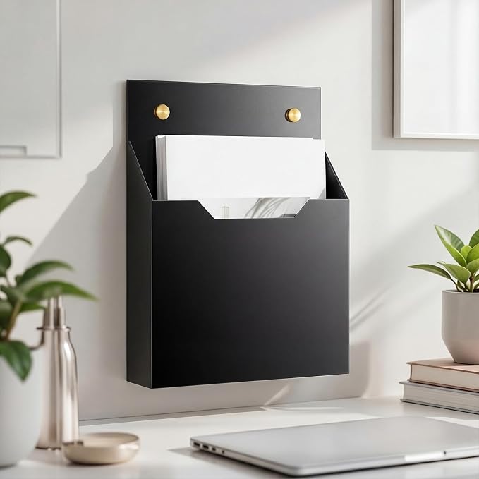 Feifeiya 1 Pack 12.6"x9.5"x2.4" Black Acrylic Wall File Holder Organizer Wall Mount Magazine Document Brochure Mail Pocket Durable File Storage with 3 Colors Screw Cap for Office Home Waiting Room Use