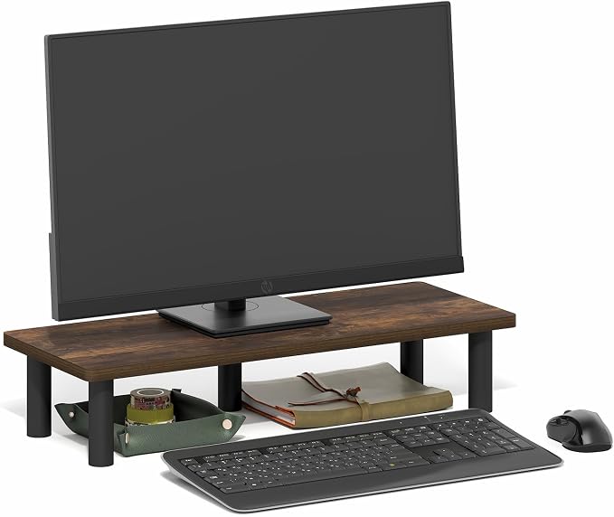 Furinno Turn-N-Tube Monitor Stand Riser, 23.6" Wide Rectangle Monitor Riser, Laptop Stand for Desk, Office Desk Accessories, Desktop Organizers and Accessories, Toolless Assembly, Amber Pine