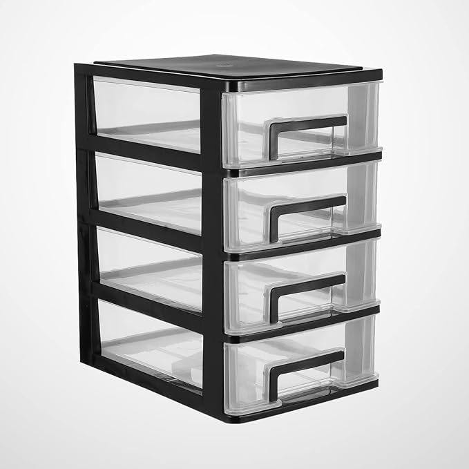 4-Drawer Plastic Storage Cabinet Clear Desktop Organizer for Office Study Bathroom Living Room Space-Saving Sundries Holder