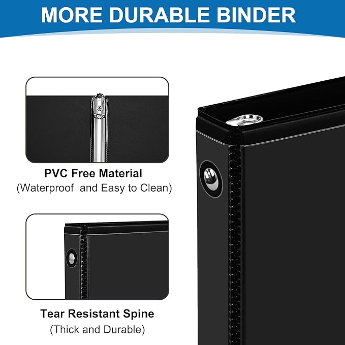 SUQJOY Durable 3 Ring Binders 0.5 Inch 36 Pack Bulk, Clear View Binders Bulk Three Ring Binders PVC Free, Fit for 8.5x11 inches for School or Office Supplie(Black