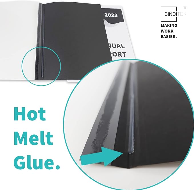 Binditek Thermal Binding Presentation Covers, 1/2 Inch Spine,Black,10 Pack | Thermal Binding Covers, 95 Sheets Capacity, Ultra Clear Front, Black Paper Back Cover, Letter Size, for Students & Coworkers