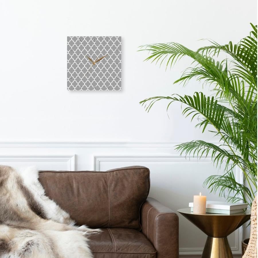 3D Rose DPP_120259_1 3dRose Dark Gray Quatrefoil Pattern - Grey Moroccan Tiles - Modern Stylish Geometric Clover Lattice - Wall Clock, 10 by 10"