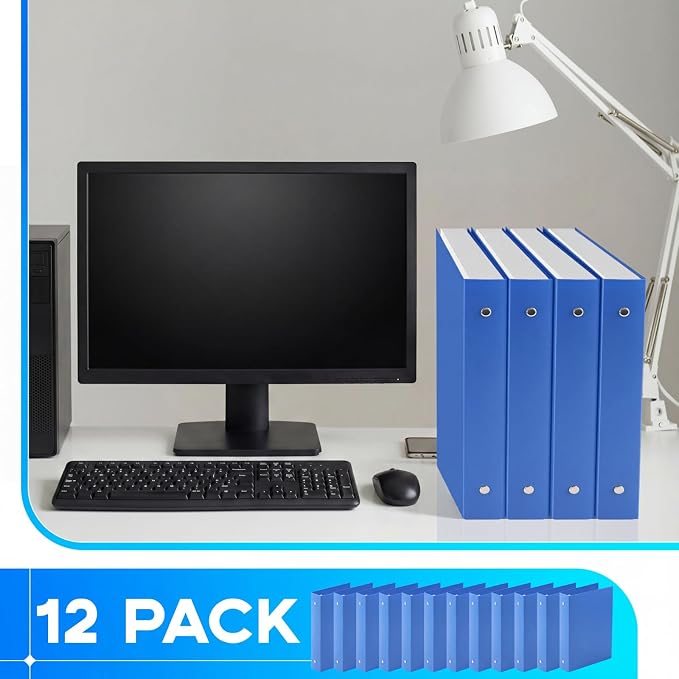 Henoyso 12 Pcs Plastic 1.5 Inch Mini 3 Ring Binders Fits 5.5" x 8.5" Paper, Holds(Capacity 280 Sheets), Flexible Blue Three Round Rings Small A5 Binders Bulk for School, Office Use, Photo Album