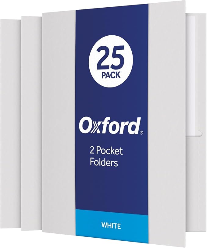 Oxford Twin-Pocket Folders,Textured Paper,Letter Size,White,Holds 100 Sheets,Box of 25 (57504EE),(Pack of 5)