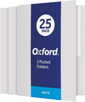 Oxford Twin-Pocket Folders,Textured Paper,Letter Size,White,Holds 100 Sheets,Box of 25 (57504EE),(Pack of 5)