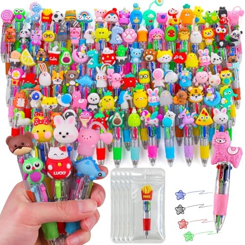 104 Pcs Mini Multicolor Pens in One 4-in-1, Cute Kawaii Ballpoint Pens Bulk with 52 Different Designs, Classroom Rewards, Student Gifts, Party Favors, Back to School Supplies for Kids