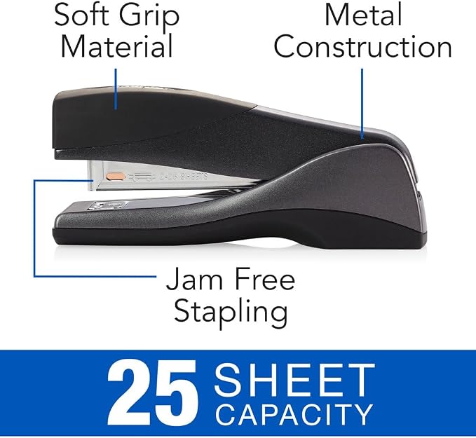Swingline Stapler, Jam Free, Optima Grip Compact Size, Ergonomic Cushion, Metal, 25 Sheet Capacity, Black (87815)