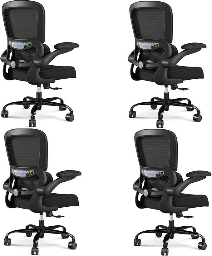 TRALT Office Chair - Ergonomic Desk Chair with Adjustable Lumbar Support, Mesh Computer Chair, Executive Chairs for Home Office Comfortable Lumbar Support Black Pack of 4