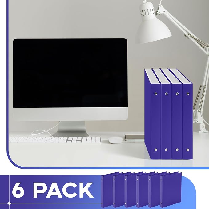 Henoyso 1 Inch 6 Pack Mini 3 Ring Binders for 5.5"x8.5" Paper,Purple | Holds 200 Sheets, Plastic Small Binders, Round Three Rings, Flexible PP Covers, School Office, Photo Album Planner Journal