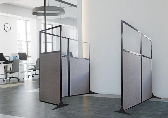 Versare Workstation Partition | Portable Wall Divider | Modern Office Cubicle | Free Standing Privacy Screen | Flexible Work Space | 33" x 70" Gray Elm Wood Grain Panels No Window