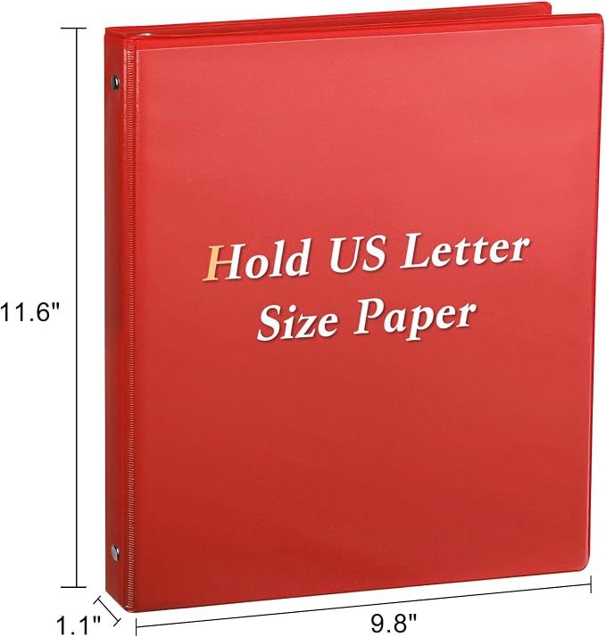 CIXILDTS 0.5-inch Round Ring Binder, Durable 1/2" 3 Ring Binder Fit Letter Size Paper, Red, 6-Pack