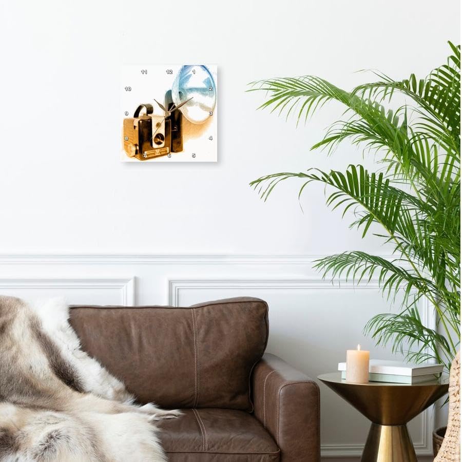 3dRose Wall Clock Silent - 10 inch - Picture of a Vintage 1950s Camera with Bulb Flash - Kike Calvo Vintage Camera Collection