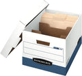 Bankers Box 12 Pack R-Kive DIVIDERBOX Heavy-Duty File Storage Boxes with Dividers, FastFold, Lift-Off Lid, Letter, White/Blue