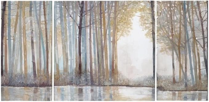 Madison Park Wall Art Living Room Décor - Triptych Scenery Watercolor Canvas, Home Accent Modern Dining Decoration, Ready to Hang Painting for Bedroom, Multi-Sizes, Natural Forest Reflection 3 Piece
