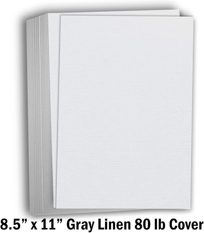 Hamilco Gray Linen Textured Cardstock Paper 8.5x11-80lb Cover Heavyweight Card Stock with Linen Finish for Inkjet Printers, Resumes, Invitations & Stationery (50 Sheets)