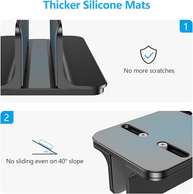 OMOTON Vertical Laptop Stand Holder, Adjustable Dock for MacBook, Black | Aluminum Stand for MacBook Stand, Fits Chromebook & Gaming Laptops up to 17.3 in, Office Desk Organization, Space-Saving