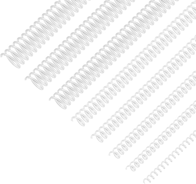120 Pack Plastic Spiral Binding Coils Binder Binding Spirals Rings 8 Size Spiral Binding Wire Combs Spines Coils, 4:1 Pitch, 1/4 5/16 3/8 1/2 9/16 5/8 3/4 7/8 Inch (Transparent)