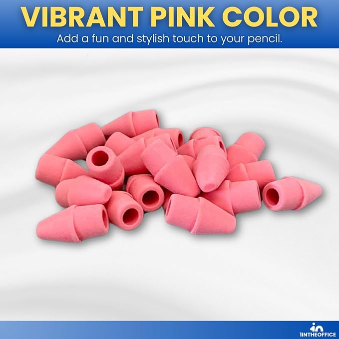1InTheOffice Pencil Cap Erasers, Assorted Colors, Arrowhead Caps Tops Eraser, Eraser Cap for Art, School, Office Use, and Classroom Set, (Pink, 450)