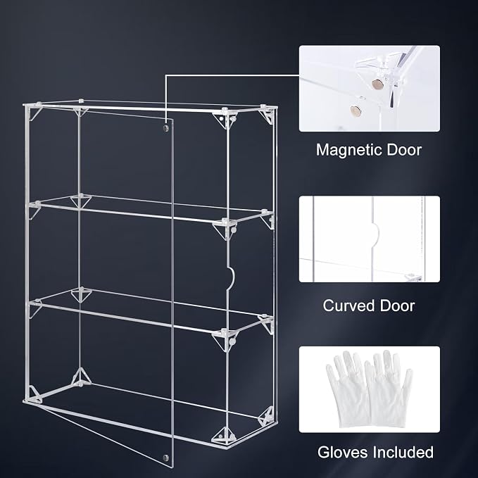 Acrylic Display Case, 3 Tier Clear Display Case for Funko Pop Figures, Wall Mounted or Desktop Dustproof Display Cabinet Box for Collectibles Figurines Lego Models Dolls Mini Toys (12x4x15.4 inch)
