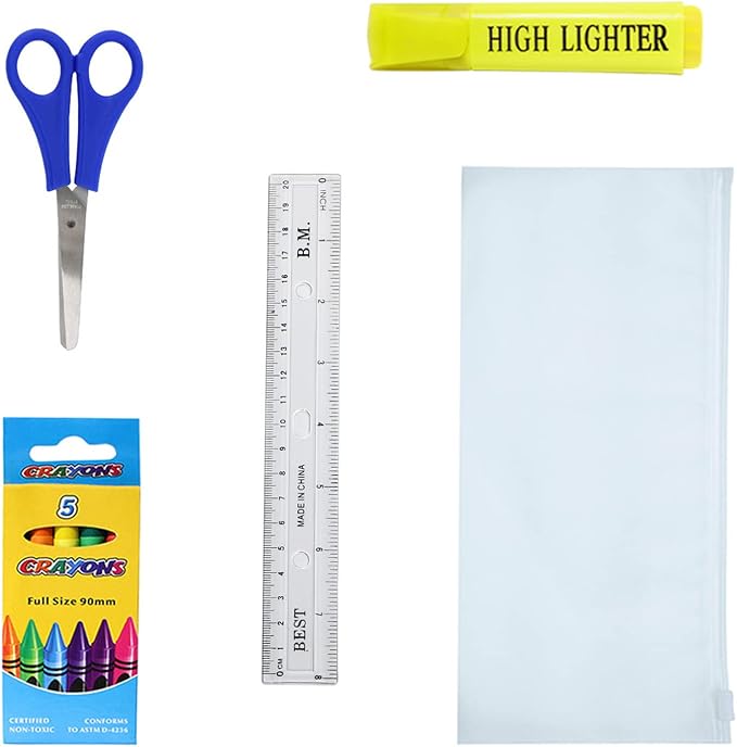Moda West 24 Pack Bulk School Supplies 34 Piece Kit - Pens, Pencils, Crayons, and More - Essential Box of School Supplies for Elementary, Middle, and High School Students