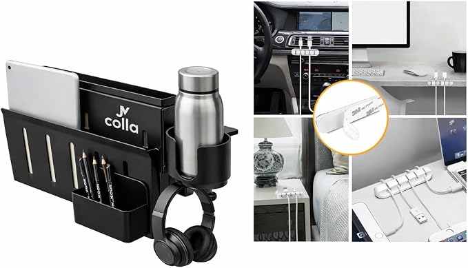 Desk Side Storage Organizer Clamp On – Side Desk Organizer Kit with Cup Holder, Magnetic Cable Organizer & Accessory Magnet, Hanging Desk Organizer for Home Office & Standing Desk