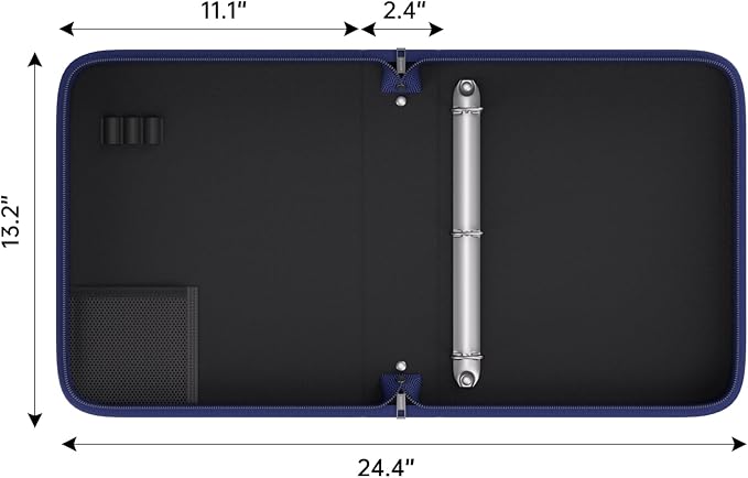 Fireproof 3 Ring Binder with Zipper, 1.5" D Rings Holds 375 Sheets | Fits Letter Size,Compatible with Clear Page Protectors,Built-in Net Pouch Pen Holder,Portable Safe Storage,1 Pack,Blue