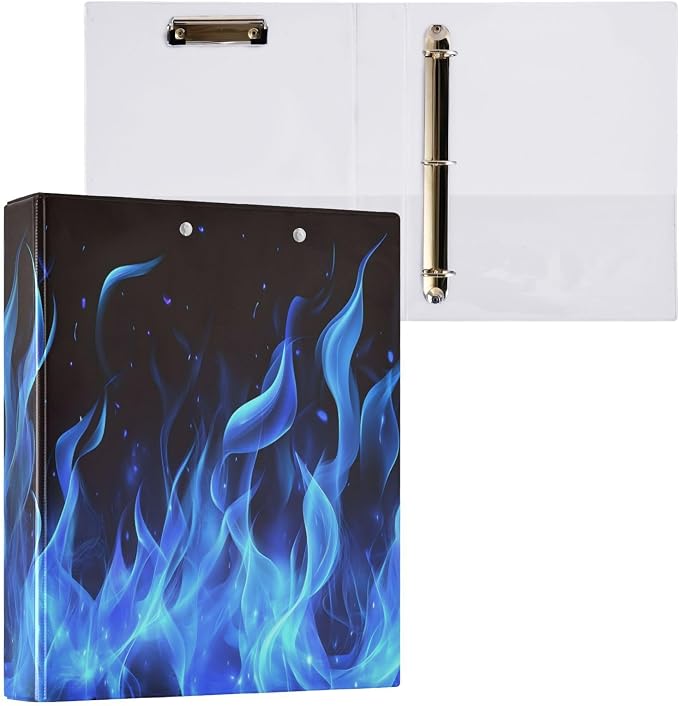 ALAZA 3 Ring Binder Blue Fire Clipboard Round Ring Binder Holds 1.5 Inch Three Ring Binder Heavy Duty Ring Binders for Office Supplies, 1Pack