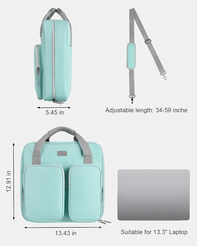 3 Inch Zipper Binder 3 Ring with Shoulder Strap & Multi-Pocket | Binder with Zipper Holds Up to 700 Sheets for Office School, Compatible with 13” MacBook Laptop ipad, Light Blue