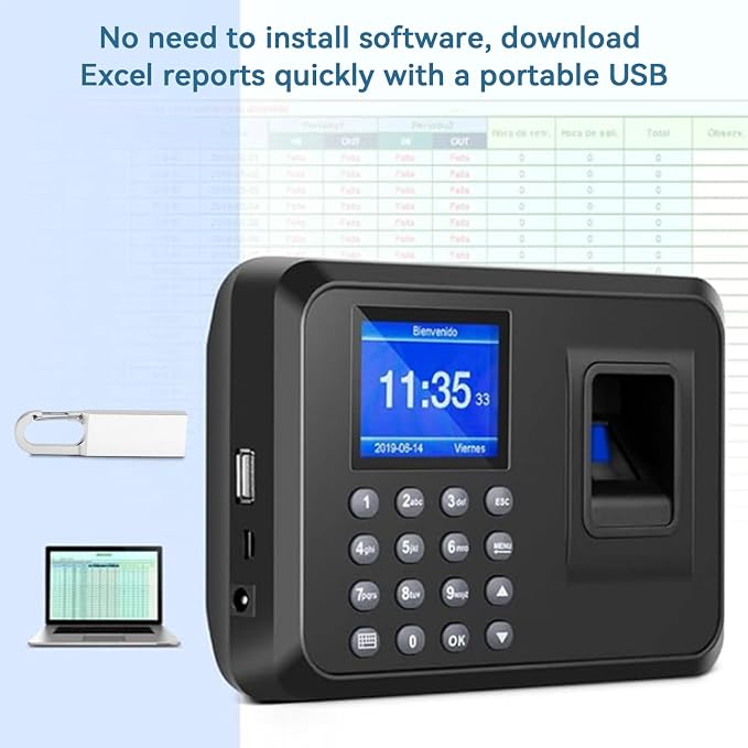 Time Clocks for Employees Small Business, Fingerprint Time Clock | Attendance Machine with PIN Code Biometric Punch Clock for Office, No WiFi Needed, 0 Monthly Fees, Clock in and Out System