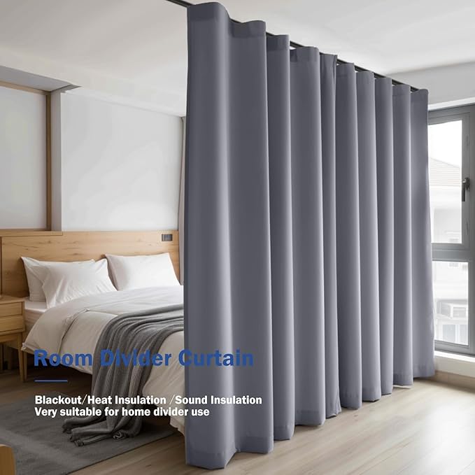 Cbsroro Room Divider Blackout Curtain Track Curtains Wall Dividers Panels Screen for Living Rooms Bedroom Office Privacy Partition Separation, W150 × L96 Inch,1 Panel, Light Grey