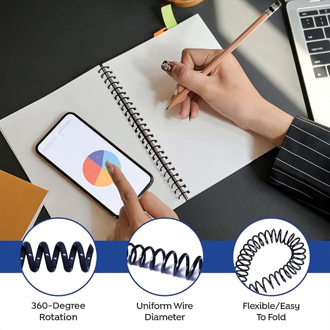 13mm (1/2 in.) Spiral Binding Coils for Reports, Presentations and Proposals | 4:1 Pitch | 12 in. Length | Navy | 105 Sheets Binding Capacity | 100 Pack