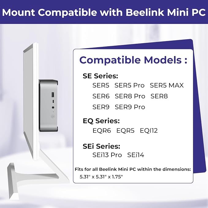 Metal Mini PC VESA Mount for Beelink SER5 Pro, EQi12, SER5 MAX, SER8, SER9Pro, SER9, SER8Pro, SER6, EQR6, EQR5, SEi13Pro, SEi14, Vesa/Wall/Under Desk, Mount for Beelink, with Mouse Pad