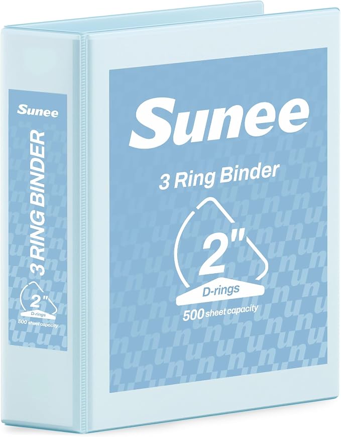 SUNEE 3 Ring Binder 2 Inch, Clear View Binder Three Ring PVC-Free (Fit 8.5x11 Inches) for School or Office Supplies, Pastel Blue, 1 Pack