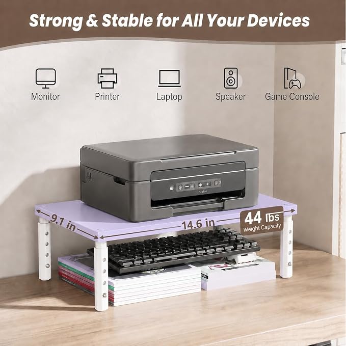 Adjustable Monitor Stand Riser for Desk, Wood Computer & Laptop Stand, Desk Organizers and Accessories, Office Desk Accessories & Workspace Organizer for Home Office Supplies, Purple