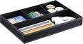 Pu Leather Desk Organizer Tray, 4 Compartment Office Storage Supplies Stationery Drawer Tray, Nightstand Bedside Tray for Key, Wallet, Sunglass, Watch, Coin, Phone Valet Tray Stackable Black