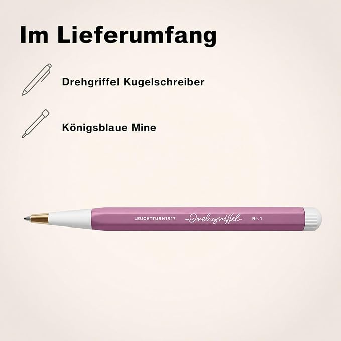 LEUCHTTURM1917 372213 Twist Pen No. 1, Brass, Aluminum, Blue Ink Ballpoint Pen, Design Award-Winning, Dusty Rose