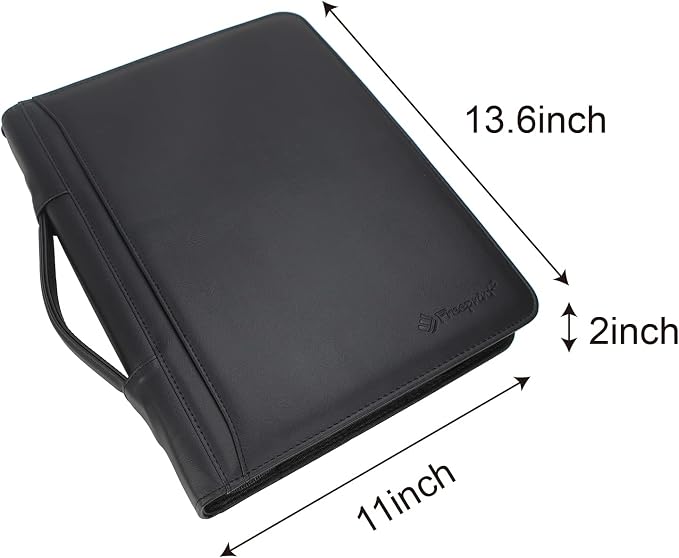 Portfolio 3-Ring Binder Organizer with Handle Zippered Padfolio Writing Pad Legal Size Notebook Business Folder Resume Interview for Men Women, Black